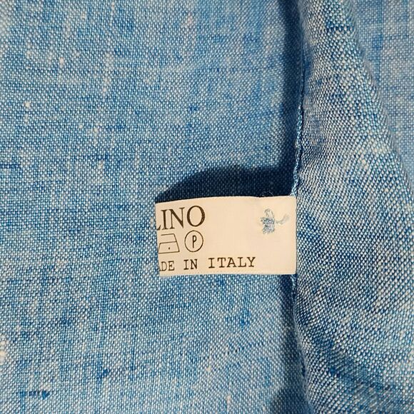 Men's Linen Button-Down Shirt Made in Italy Heather Blue Long Sleeve Size XXL - Picture 8 of 10